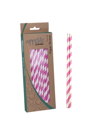 Appetito Paper Straws Pack 50 - Pink Stripes