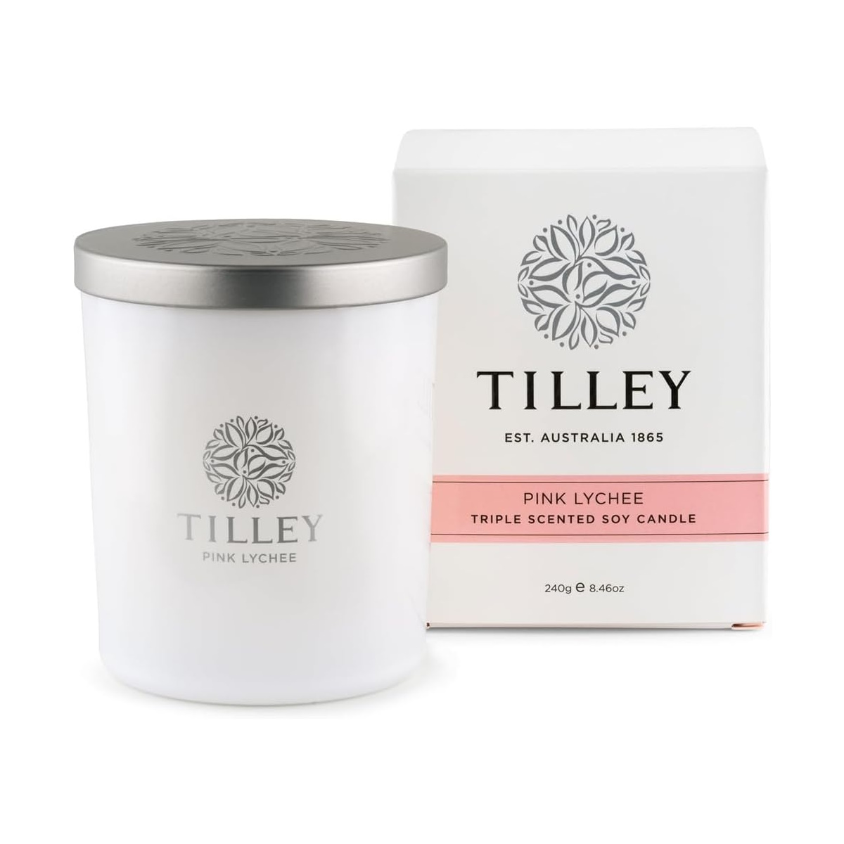  Tilley Classic White Soy Wax Candle 240g  Pink Lychee