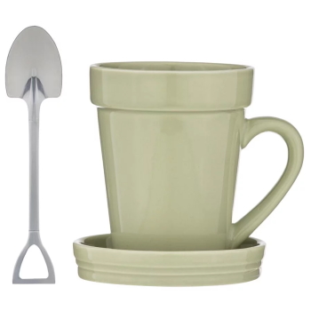 Ashdene Flowerpot Sage Mug Coaster Spoon Set