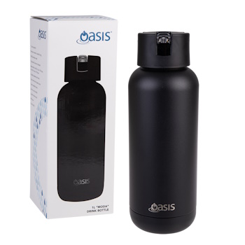 Oasis Moda Ceramic Lined Stainless Steel Triple Wall Insulated Drink Bottle 1l - Black