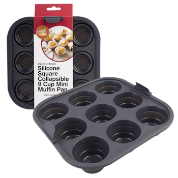 Daily Bake Silicone Square Collapsible Air Fryer 9 Cup Muffin Pan 22 X 22cm - Charcoal