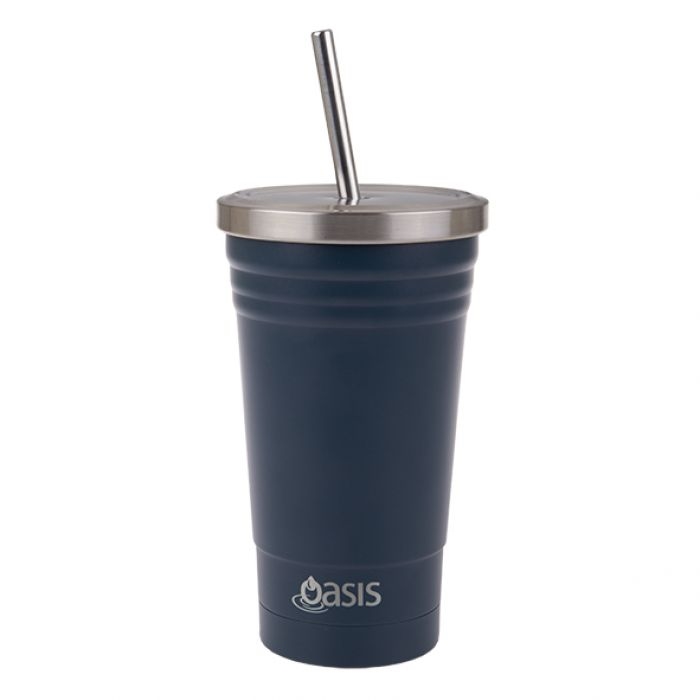 Oasis Stainless Steel Double Wall Insulated Smoothie Tumbler W/ Straw 500ml - Navy