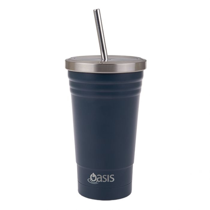 Oasis Stainless Steel Double Wall Insulated Smoothie Tumbler W/ Straw 500ml - Navy-3