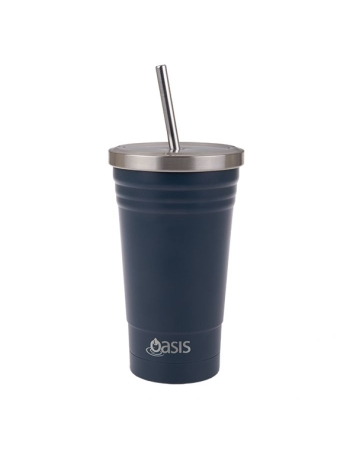 Oasis Stainless Steel Double Wall Insulated Smoothie Tumbler W/ Straw 500ml - Navy