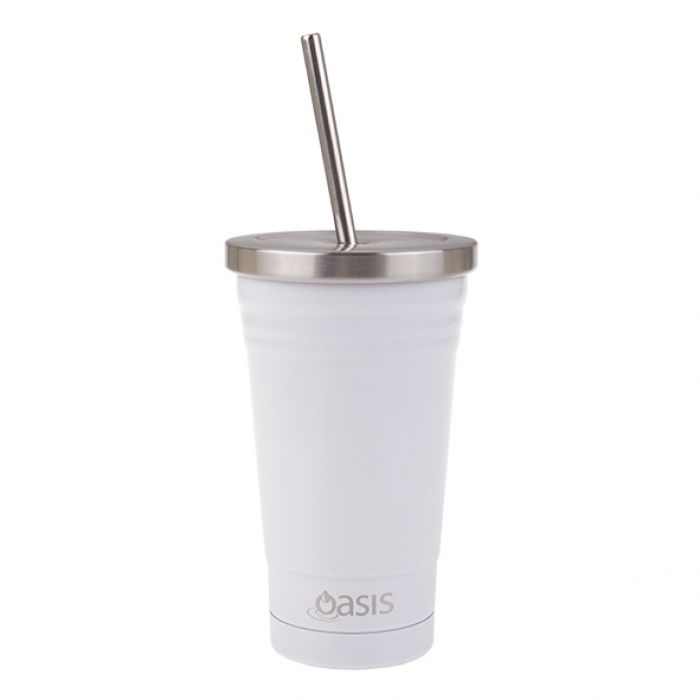 Oasis Stainless Steel Double Wall Insulated Smoothie Tumbler W/ Straw 500ml - White