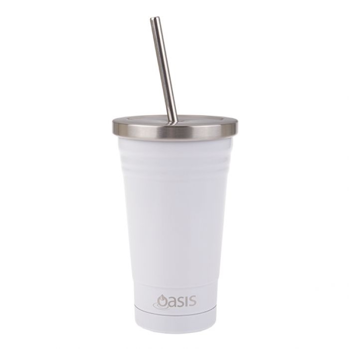 Oasis Stainless Steel Double Wall Insulated Smoothie Tumbler W/ Straw 500ml - White-3