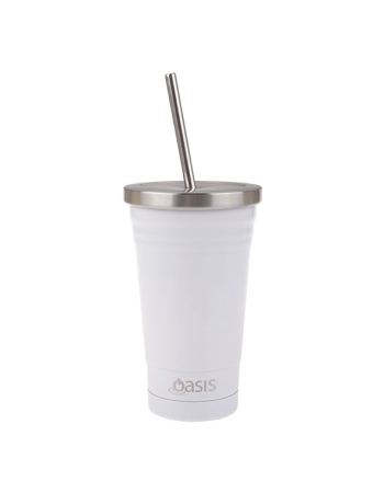 Oasis Stainless Steel Double Wall Insulated Smoothie Tumbler W/ Straw 500ml - White