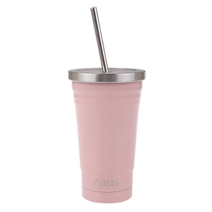 Oasis Stainless Steel Double Wall Insulated Smoothie Tumbler W/ Straw 500ml - Soft Pink