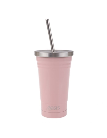 Oasis Stainless Steel Double Wall Insulated Smoothie Tumbler W/ Straw 500ml - Soft Pink