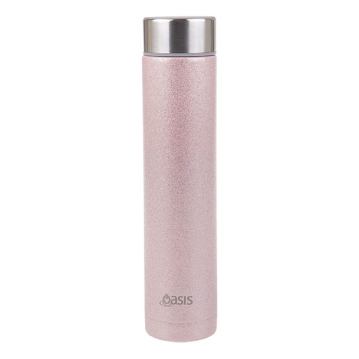 Oasis Skinny Mini Glitter Stainless Steel Double Wall Insulated Drink Bottle 250ml Pink 