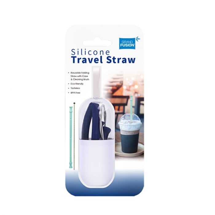 Grand Fusion Silicone Travel Straw With Cleaner - 2 Asst. Colours-3