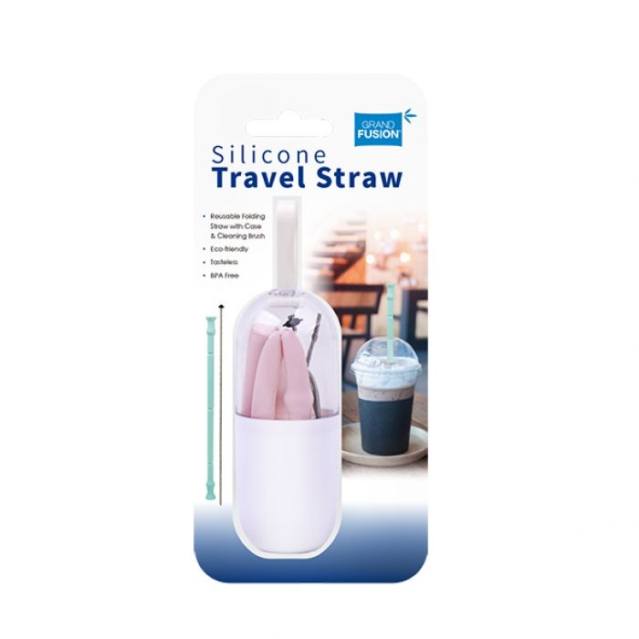 Grand Fusion Silicone Travel Straw With Cleaner - 2 Asst. Colours-4