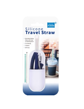 Grand Fusion Silicone Travel Straw With Cleaner - 2 Asst. Colours