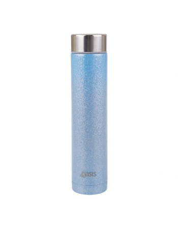 Oasis Skinny Mini Glitter Stainless Steel Double Wall Insulated Drink Bottle 250ml Blue