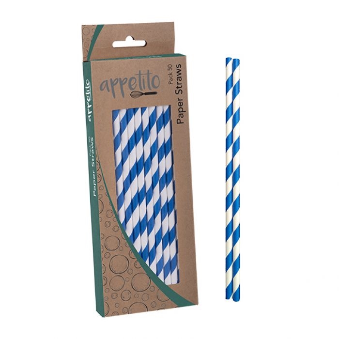 Appetito Paper Straws Pack 50 - Blue Stripes-1