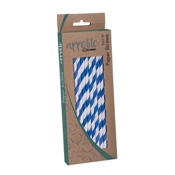 Appetito Paper Straws Pack 50 - Blue Stripes-4