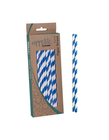 Appetito Paper Straws Pack 50 - Blue Stripes