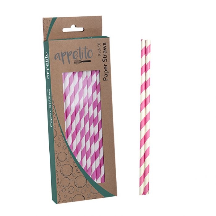 Appetito Paper Straws Pack 50 - Pink Stripes-1
