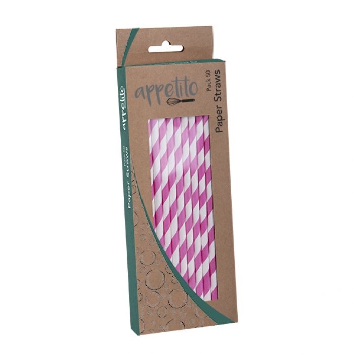 Appetito Paper Straws Pack 50 - Pink Stripes-4