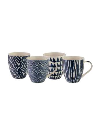 Bundanoon Mega Mug - Ikat Blue 518ml Set Of 4 