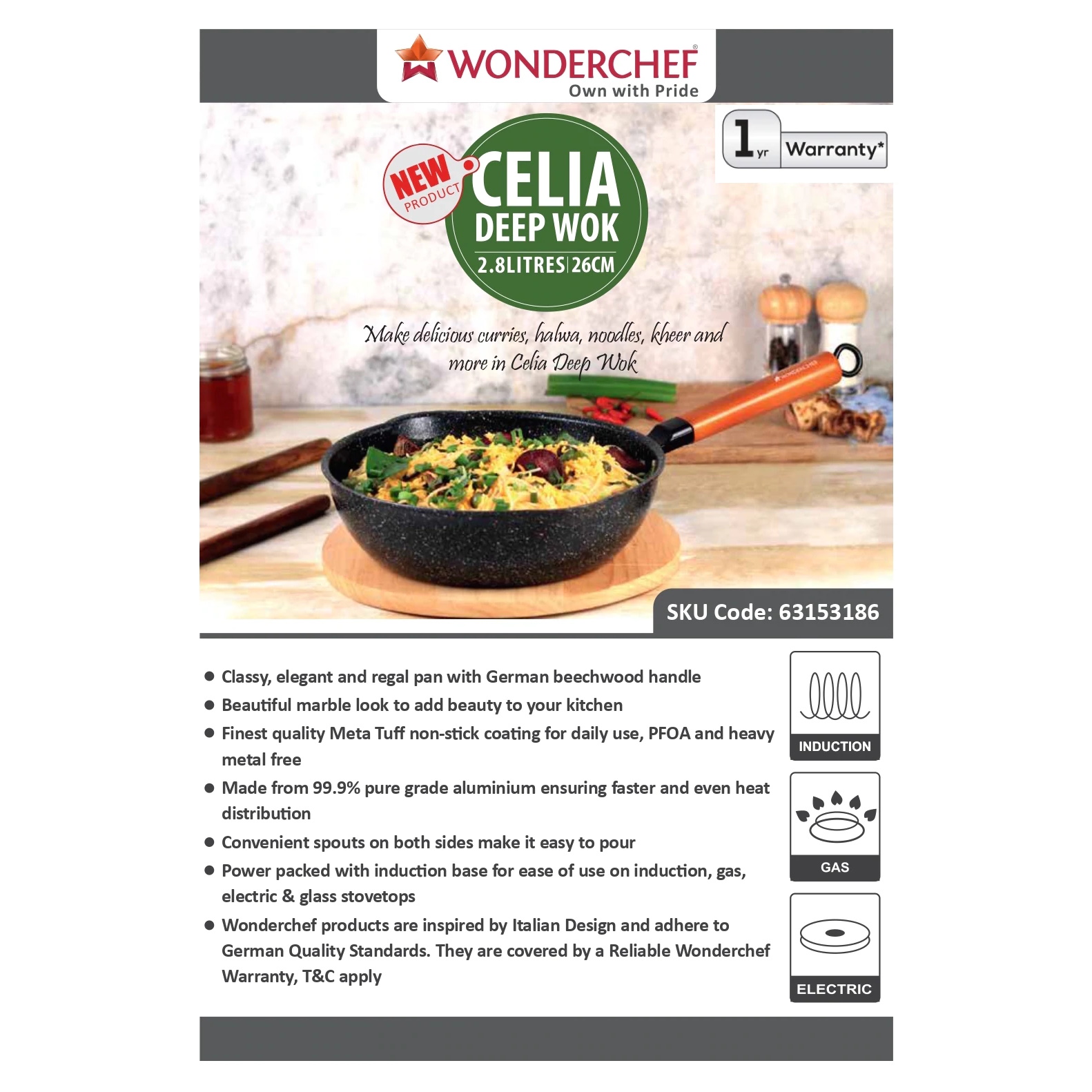 Wonderchef Celia Deep Wok 26cm 2.8L-4