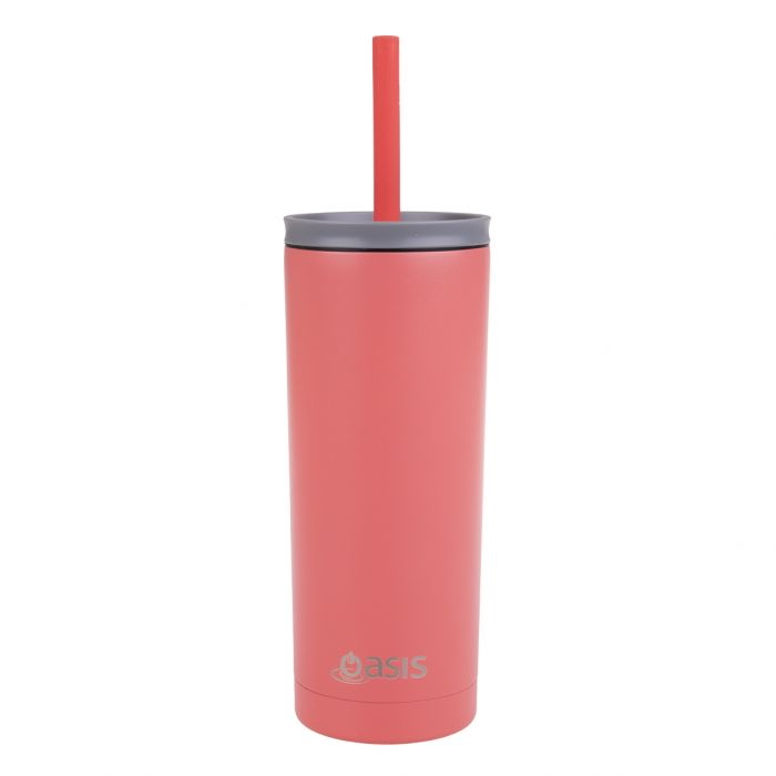 Oasis Super Sipper Insulated Tumbler W Silicone Head Straw 600ml - CORAL-2