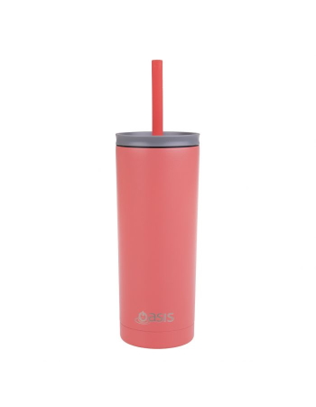 Oasis Super Sipper Insulated Tumbler W Silicone Head Straw 600ml - CORAL