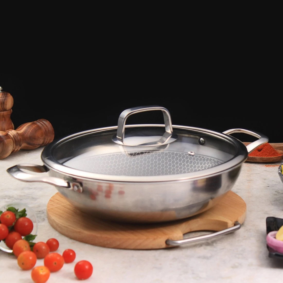 Wonderchef Stanton Stainless Steel Nonstick Kadhai With Lid- 28cm 3.4L-4