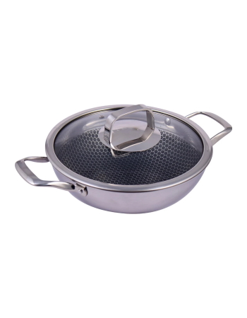 Wonderchef Stanton Stainless Steel Nonstick Kadhai With Lid- 28cm 3.4L