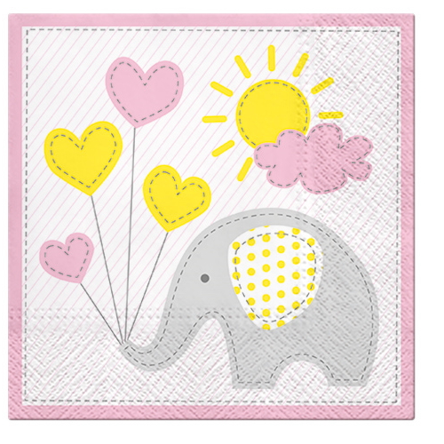 Paw Lunch Napkins 33cm ELEPHANT PINK 