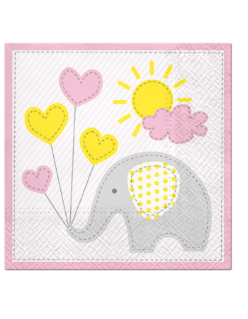 Paw Lunch Napkins 33cm ELEPHANT PINK 