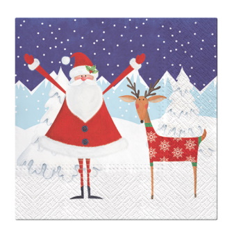 Paw Lunch Napkins 33cm SANTA WITH DEER 
