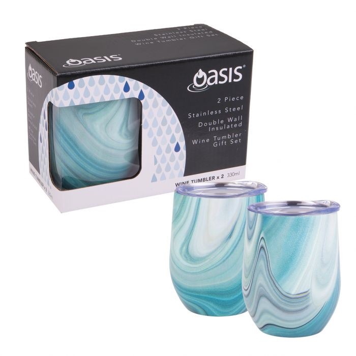 Oasis 2 Piece Stainless Steel Double Wall Insulated Wine Tumbler Gift Set - Whitehaven-1