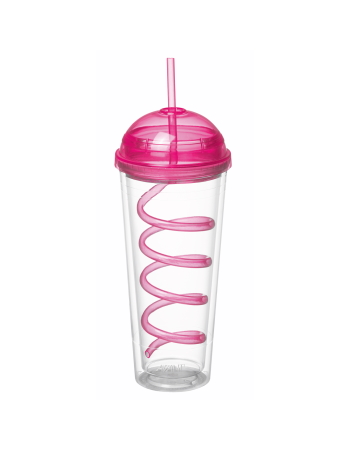 Avanti Twin Wall Tumbler with Spiral Straw 600ml Pink