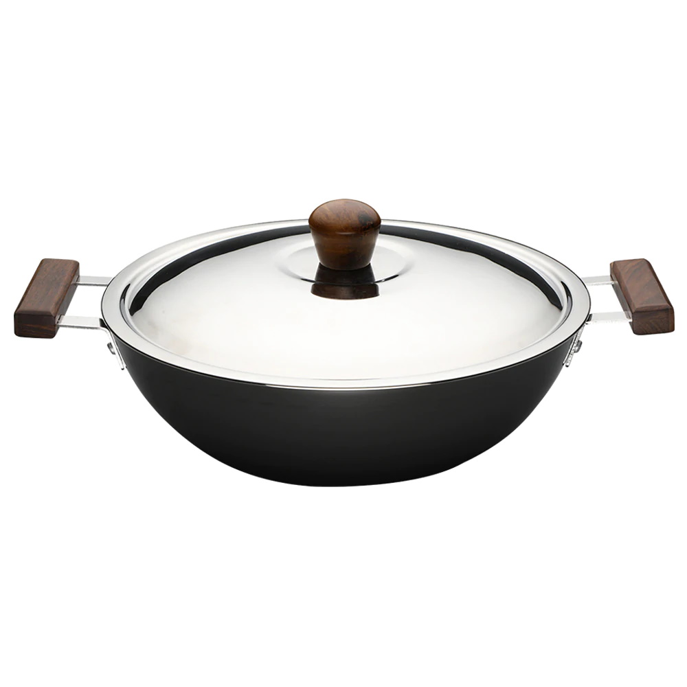 Wonderchef Ebony Hard Anodized Wok With Lid - 28cm 4.5L-3