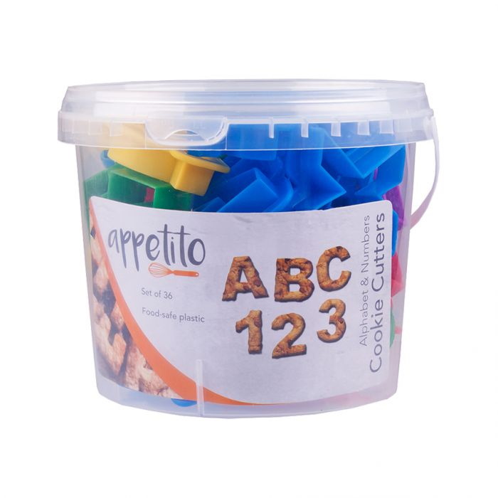 Appetito 36 Piece Alphabet & Number Cookie Cutter Set (Tub) - Multi-colour-3