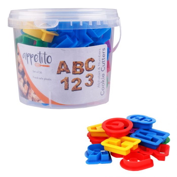 Appetito 36 Piece Alphabet & Number Cookie Cutter Set (Tub) - Multi-colour