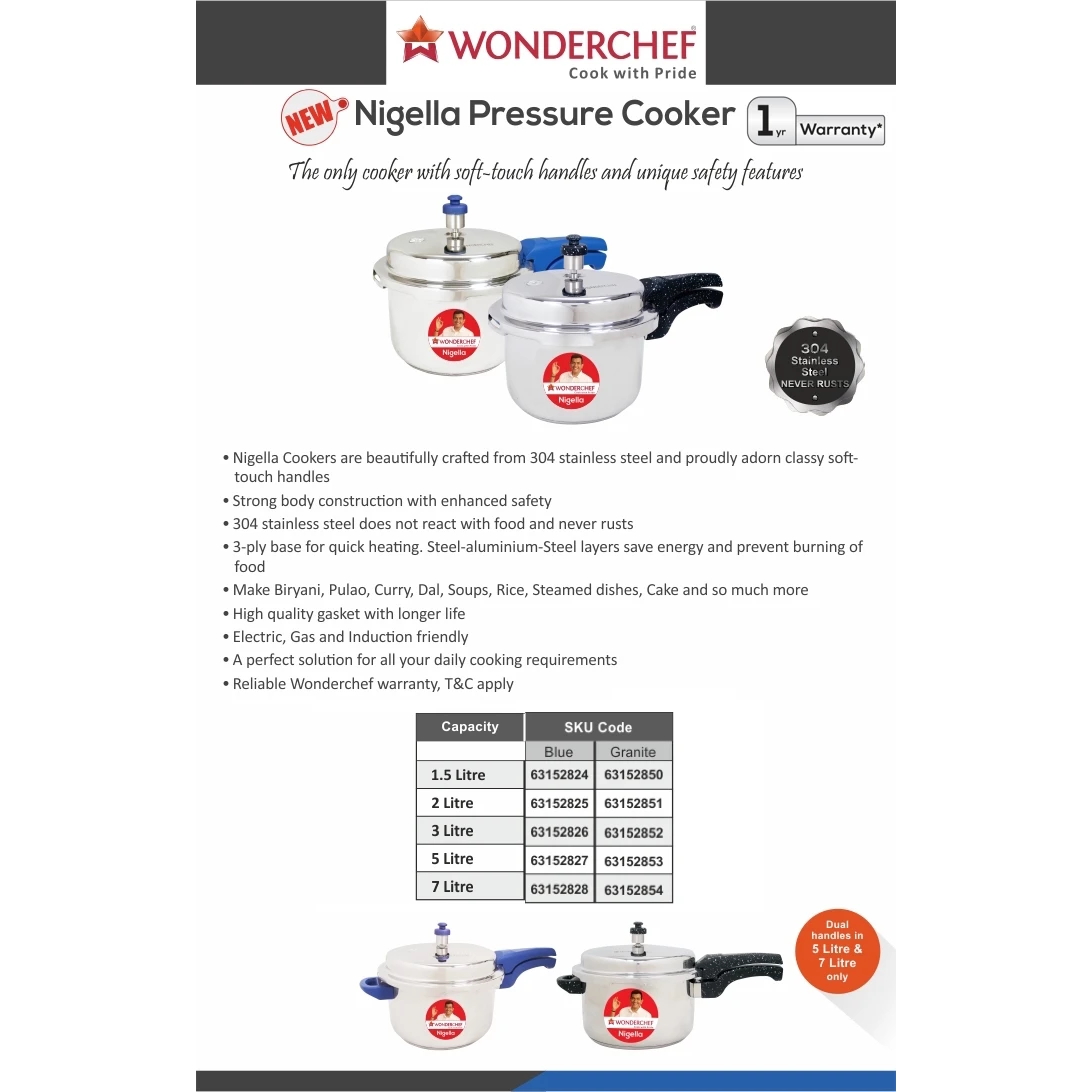 Wonderchef Nigella Pressure Cooker Outer Lid - Stainless Steel Blue 1.5L-4
