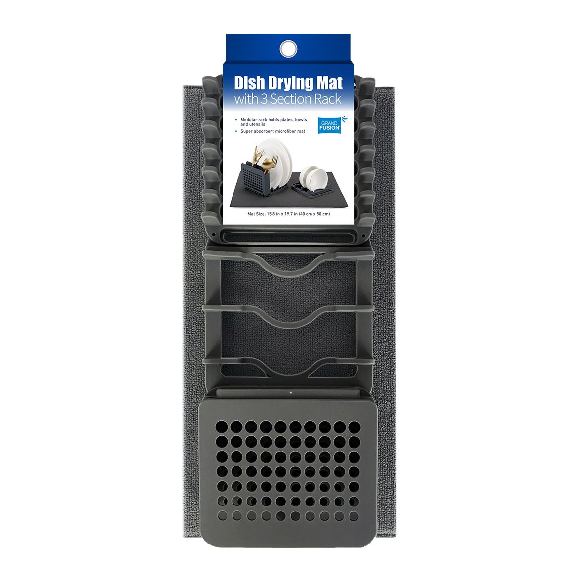Grand Fusion Dish Drying Mat With 3 Section Rack - Charcoal-3