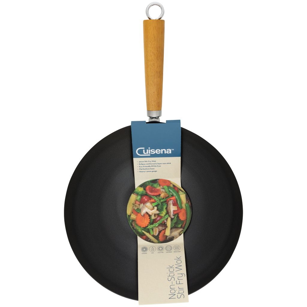 Cuisena  Non-Stick Stir Fry Wok Acacia Handle 30cm -3