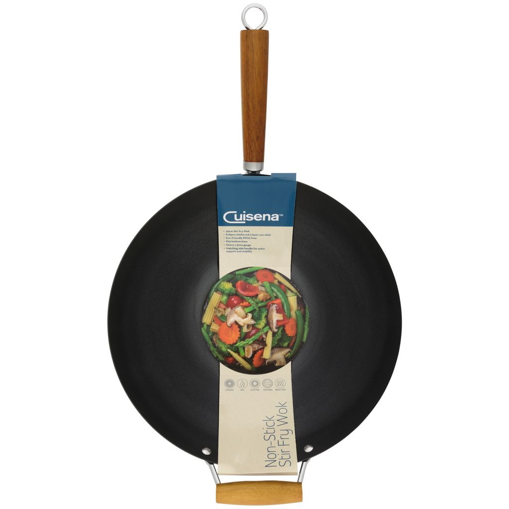 Cuisena  Non-Stick Stir Fry Wok Acacia Handle 35cm -3