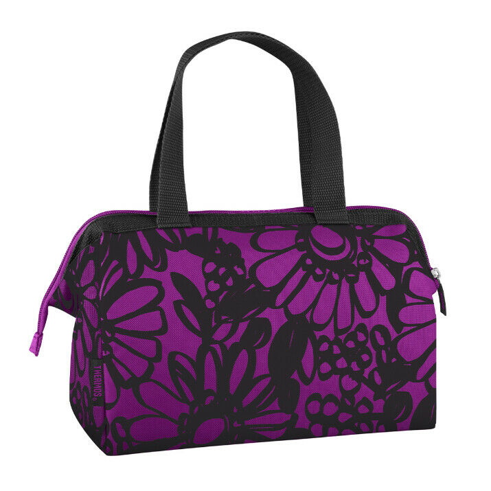 Thermos Fashion 6 Can Mini Duffle - Black/Purple Flowers-2