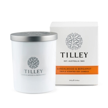 Tilley Classic White Soy Wax Candle 240g Sandalwood & Bergamo