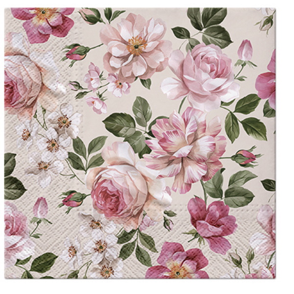 Paw Lunch Napkin 33cm Roses Glory Cream