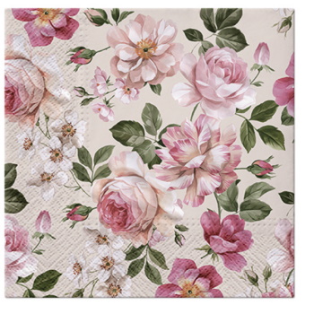 Paw Lunch Napkin 33cm Roses Glory Cream