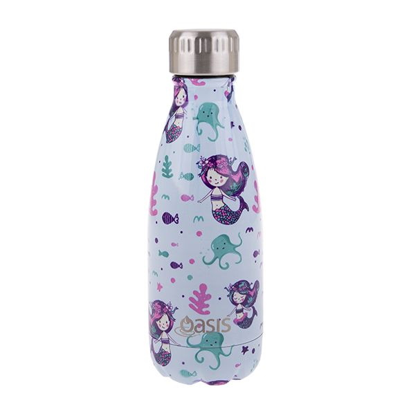 Oasis S/s Double Wall Patterned Drink Bottle 350ml -Mermaids-3