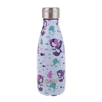 Oasis S/s Double Wall Patterned Drink Bottle 350ml -Mermaids