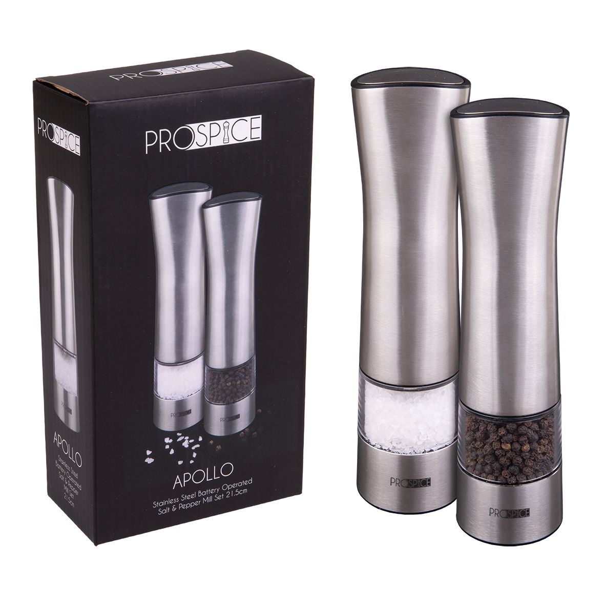 Apollo Stainless Steel B/O Salt & Pepper Mill Set 21.5cm-1