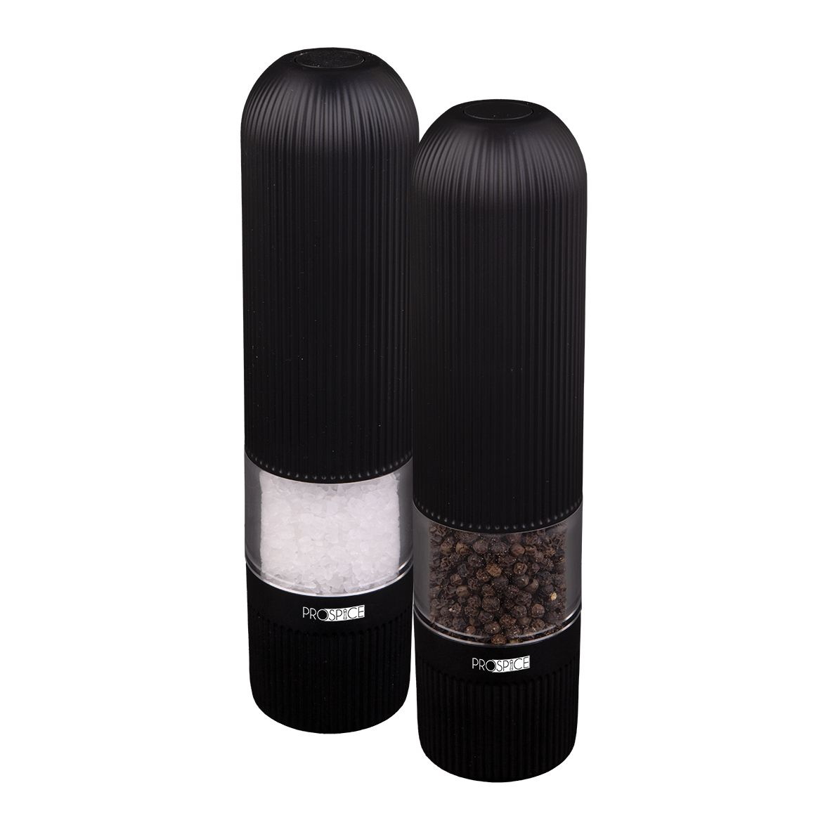 Prospice Linear Ribbed Battery Operated Salt & Pepper Mill Set 20.5cm - Black-2