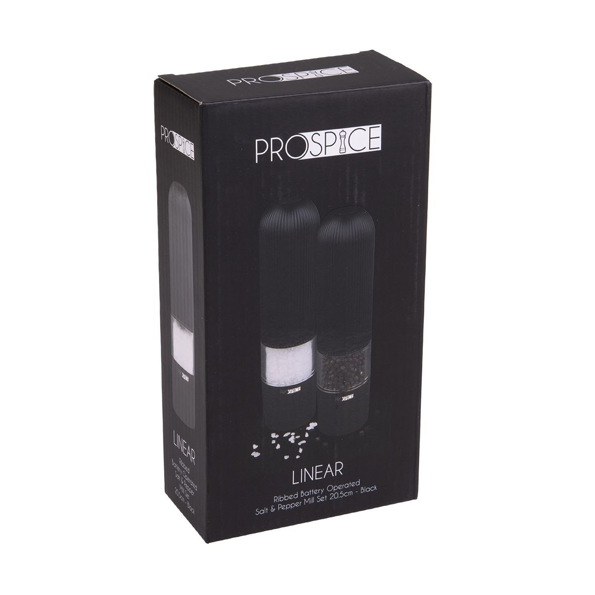 Prospice Linear Ribbed Battery Operated Salt & Pepper Mill Set 20.5cm - Black-3